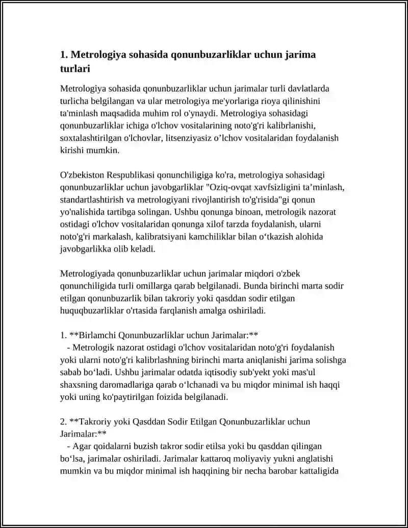 METROLOGIYA, STANDARTLASHTIRISH VA SERTIFIKATLASHTIRISH SOHALARIDA QONUNBUZARLIK UCHUN JARIMA SOLISH TARTIBLARI 4