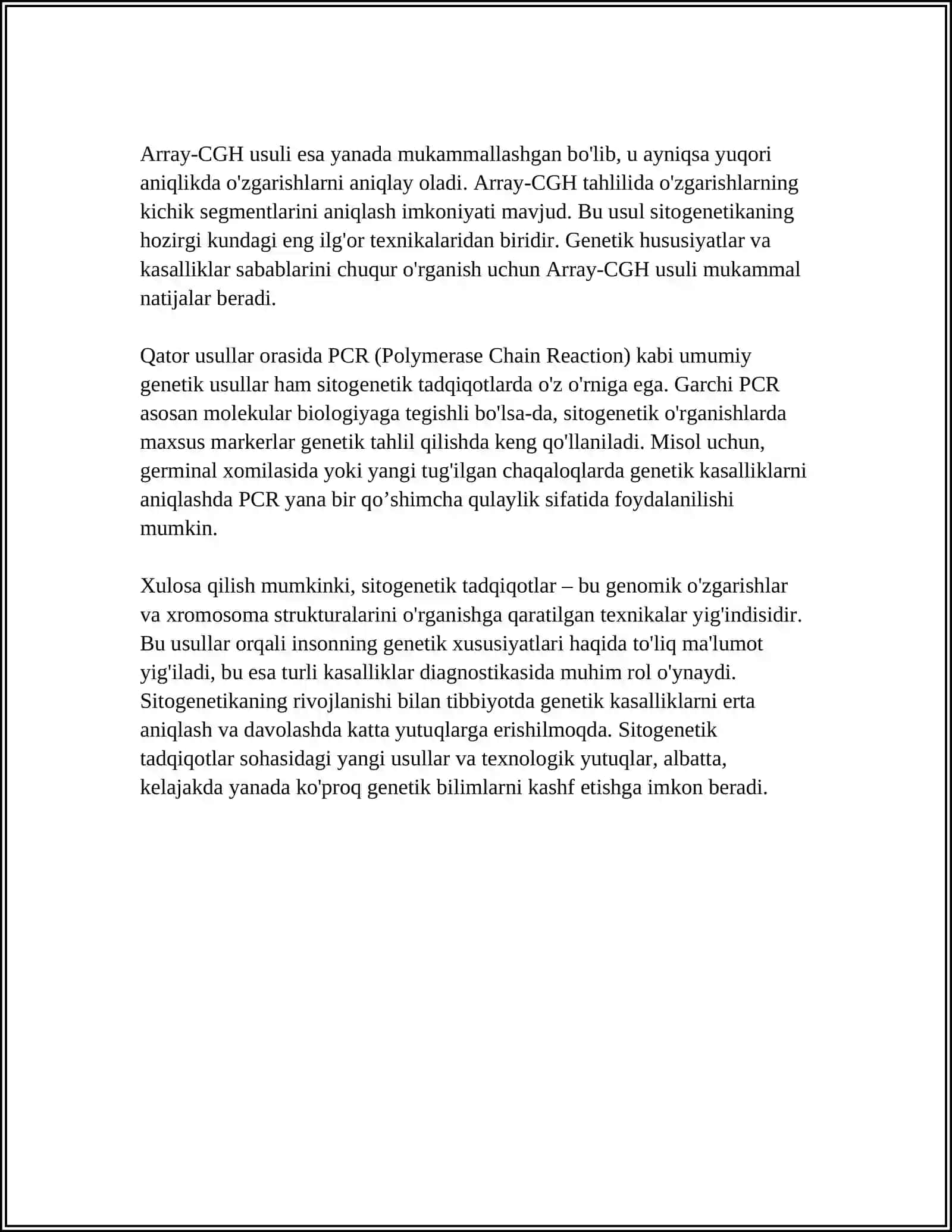 Odam genetikasining oʻrganish usullari: Sitogenetik, Dermatoglifyka Biokimyoviy. Prenatal Diagnostika 4
