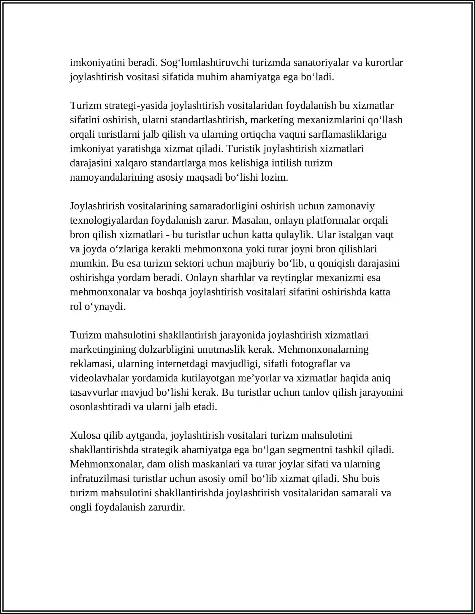 TURIZM MAHSULOTINI SHAKLLANTIRISHDA JOYLASHTIRISH VOSITALARIDAN FOYDALANISH 4