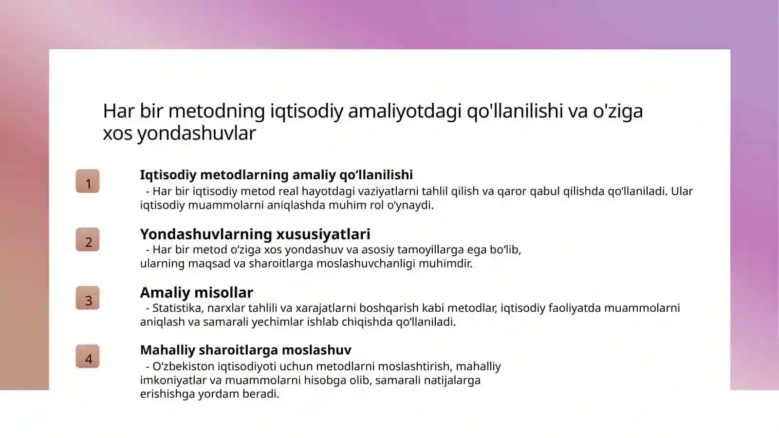 Iqtisodiy tahlil fanining metodi va uning oʻziga xos xususiyatlari 4