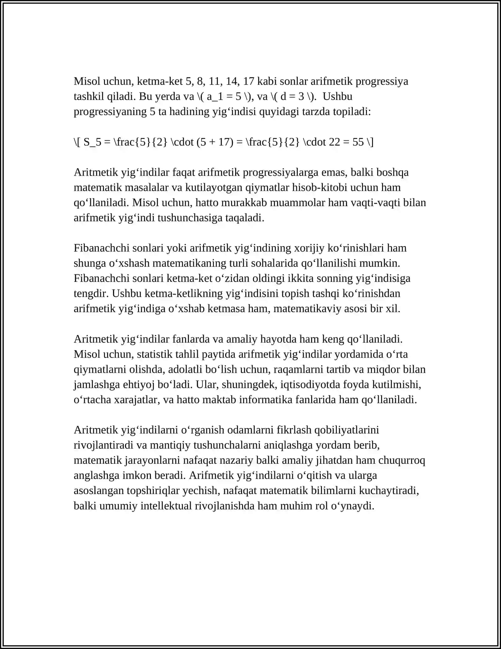 1-SINF MATEMATIKA DARSLARIDA YIGʻINDINI TOPISHGA DOIR ODDIY ARIFMETIK MASALALARNI YECHISHNI OʻRGATISH METODIKASI 4
