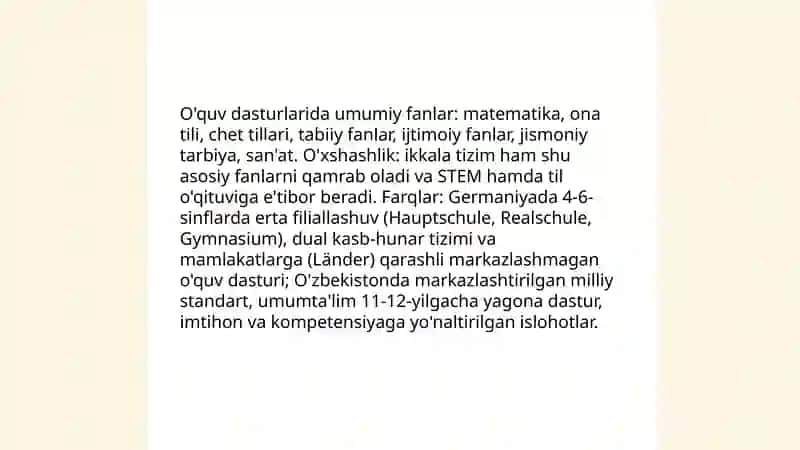 O'zbekiston ta'limi va Germaniya ta'limi o'xshashligi va farqlari 4