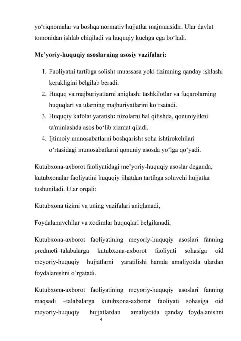 Kutubxona-axborot faoliyatining me`yoriy -huquqiy asoslari 4