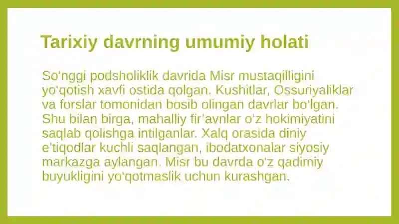 So‘nggi podsholiklik davrida Misr davlatining ichki va tashqi siyosati 4