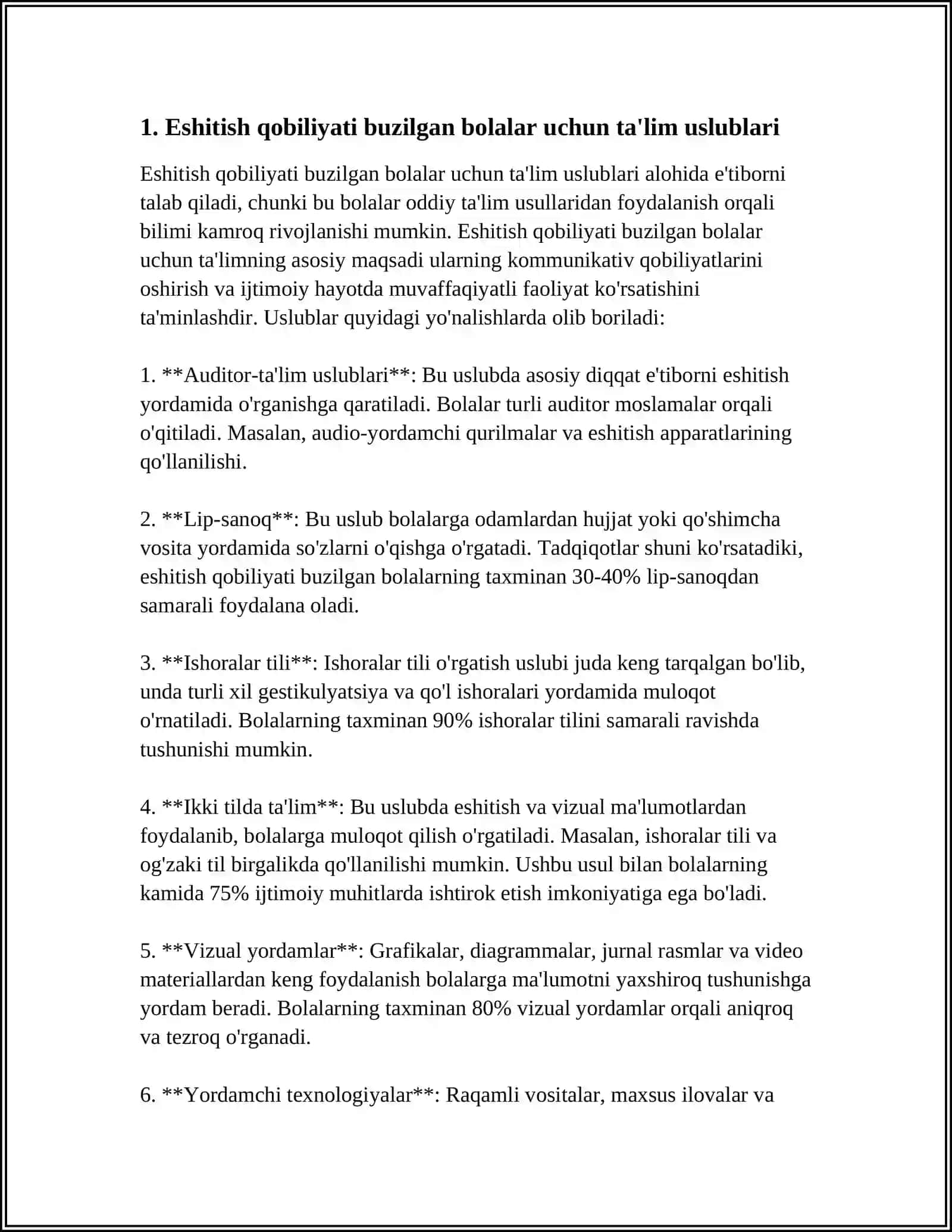 Eshitish qobiliyati buzilgan bolalar uchun ta'lim uslublari 4