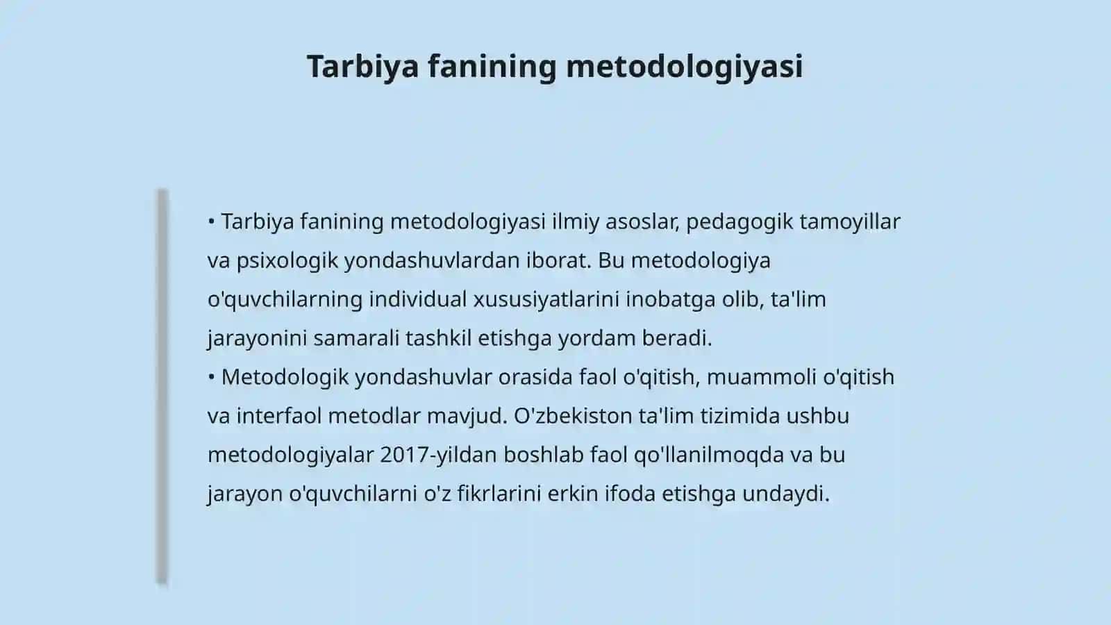 Tarbiya fanini o'qitish mazmuni 4