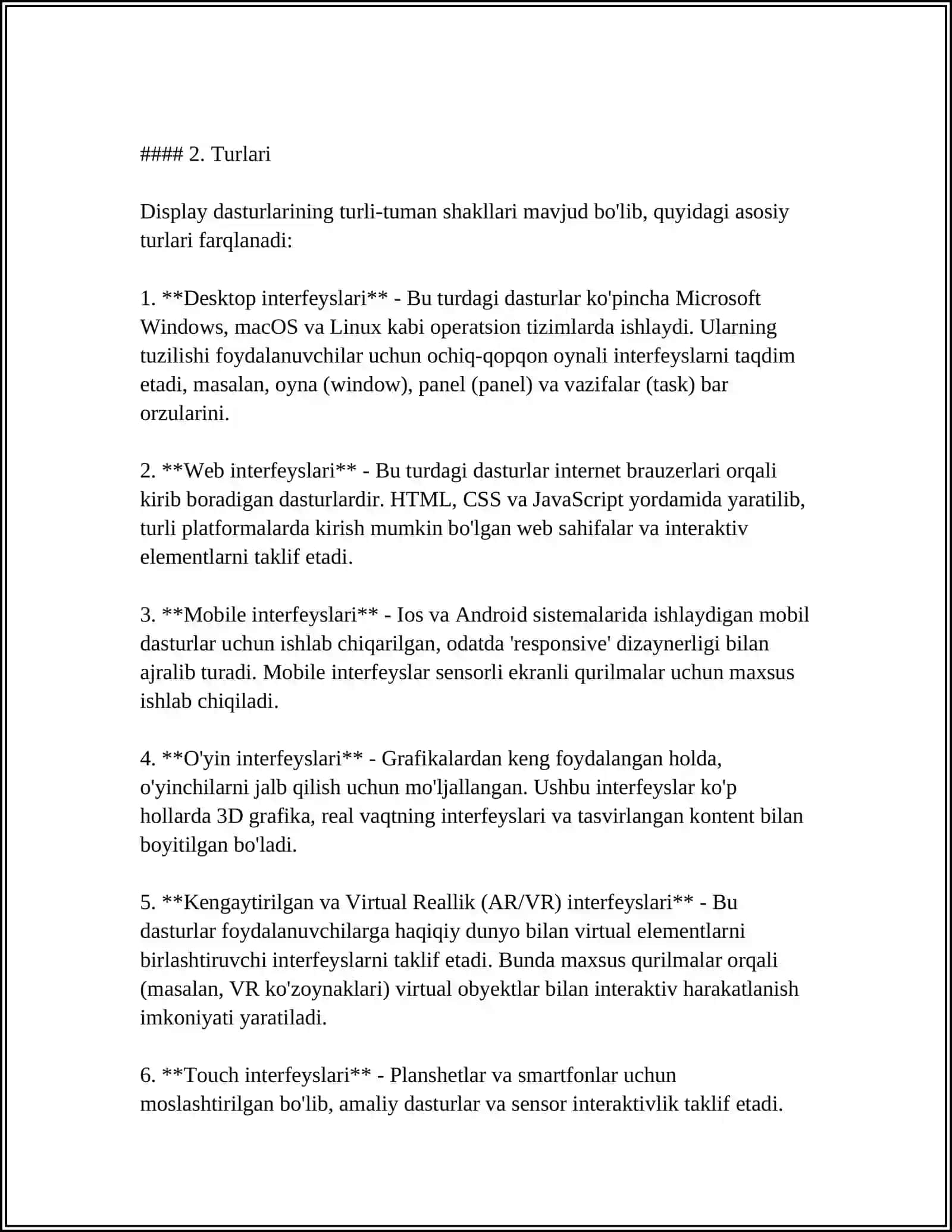KOMPYUTERLARDA DISPLEY DASTURLARI BILAN ISHLASH TEXNOLOGIYALARI. NAMOYISH DASTURLARI 4