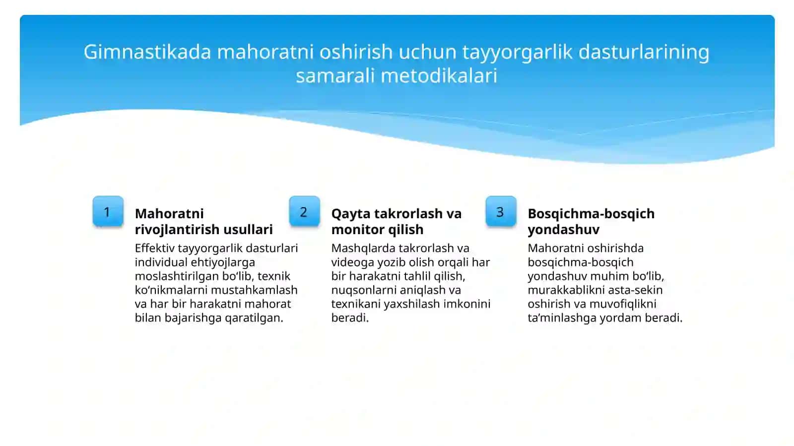 Gimnastika sport jihozlarida mashglar bajarish bo vicha mahoratini oshirish 4
