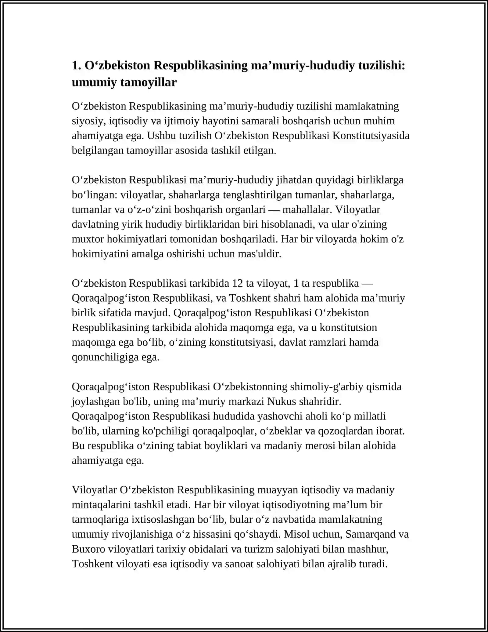 OʻZBEKISTON RESPUBLIKASINING MAʼMURIY -HUDUDIY TUZILISHI 4