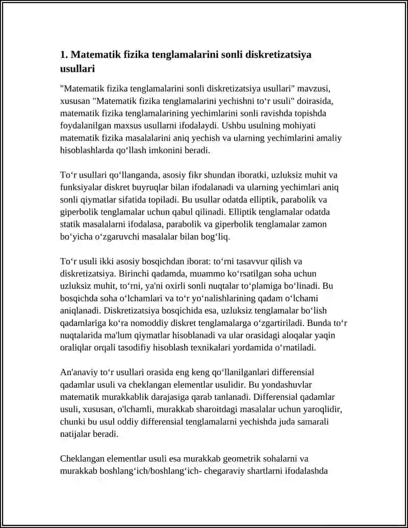 Matematik Fizika Tenglamalarini Yechishni Toʻr Usuli 4