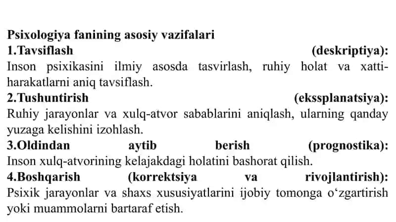 PSIXOLOGIYA FANINING PREDMETI VA RIVOJLANISH TARIXI, SOXALARI VA TADQIQOT METODLARI 4
