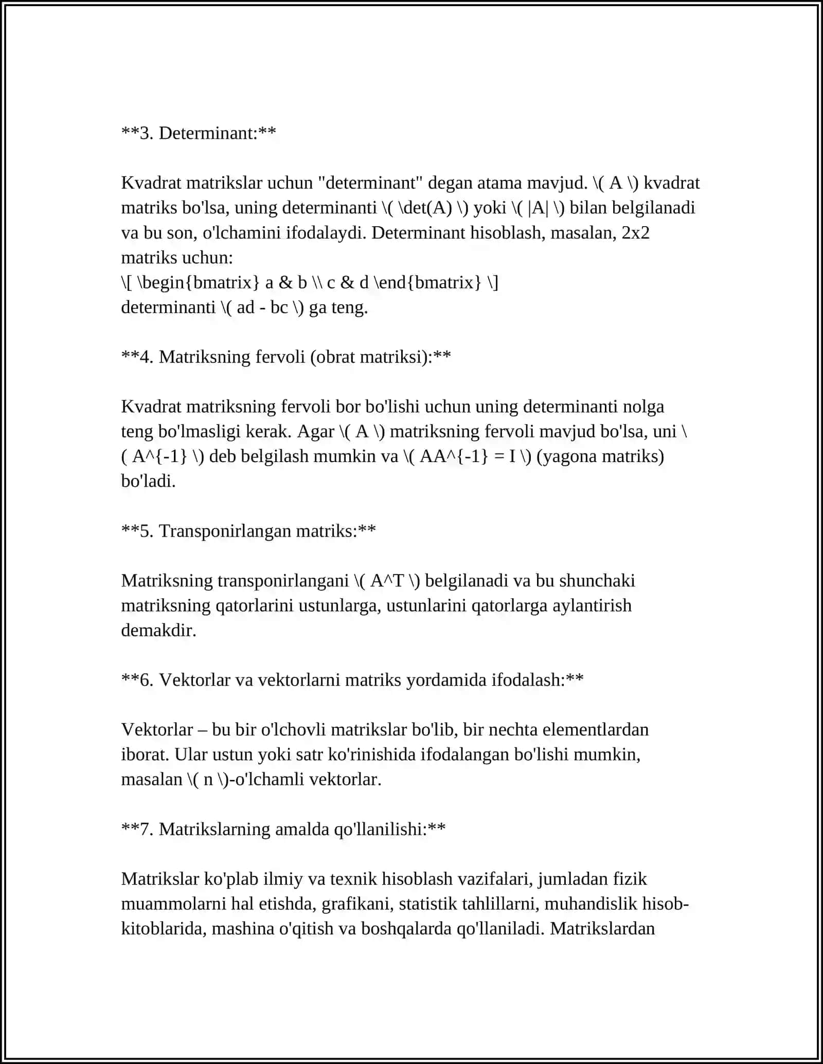 MATRITSA MA'LUMOTLAR TUZULMASI(MATRIX DATA STRUCTURE) 4