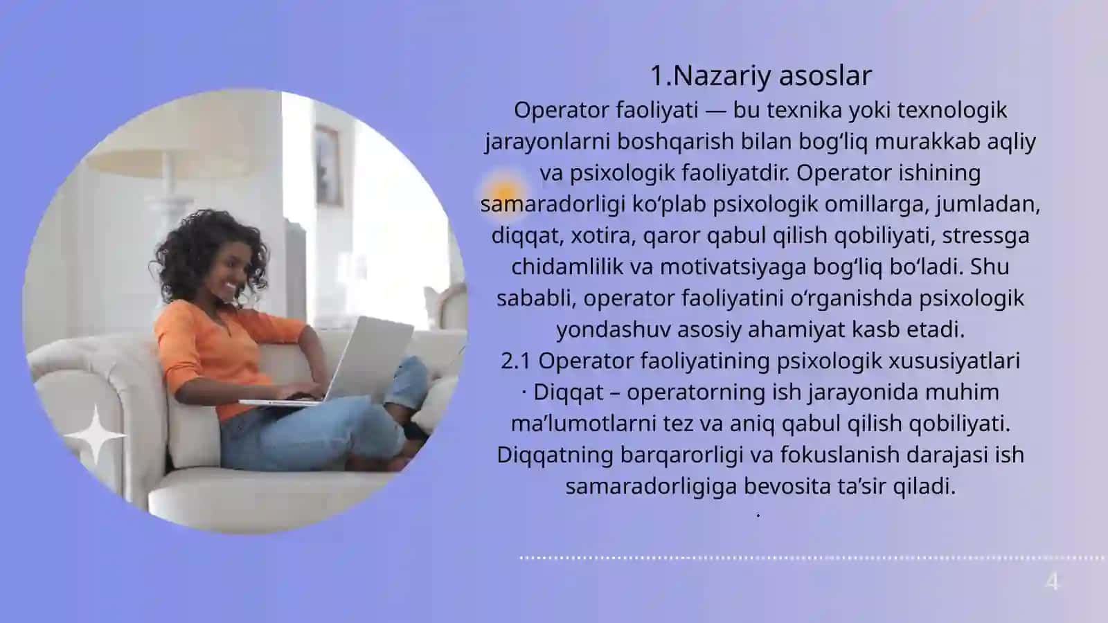 Operator faoliyatini psixologik o’rganish metodi 4