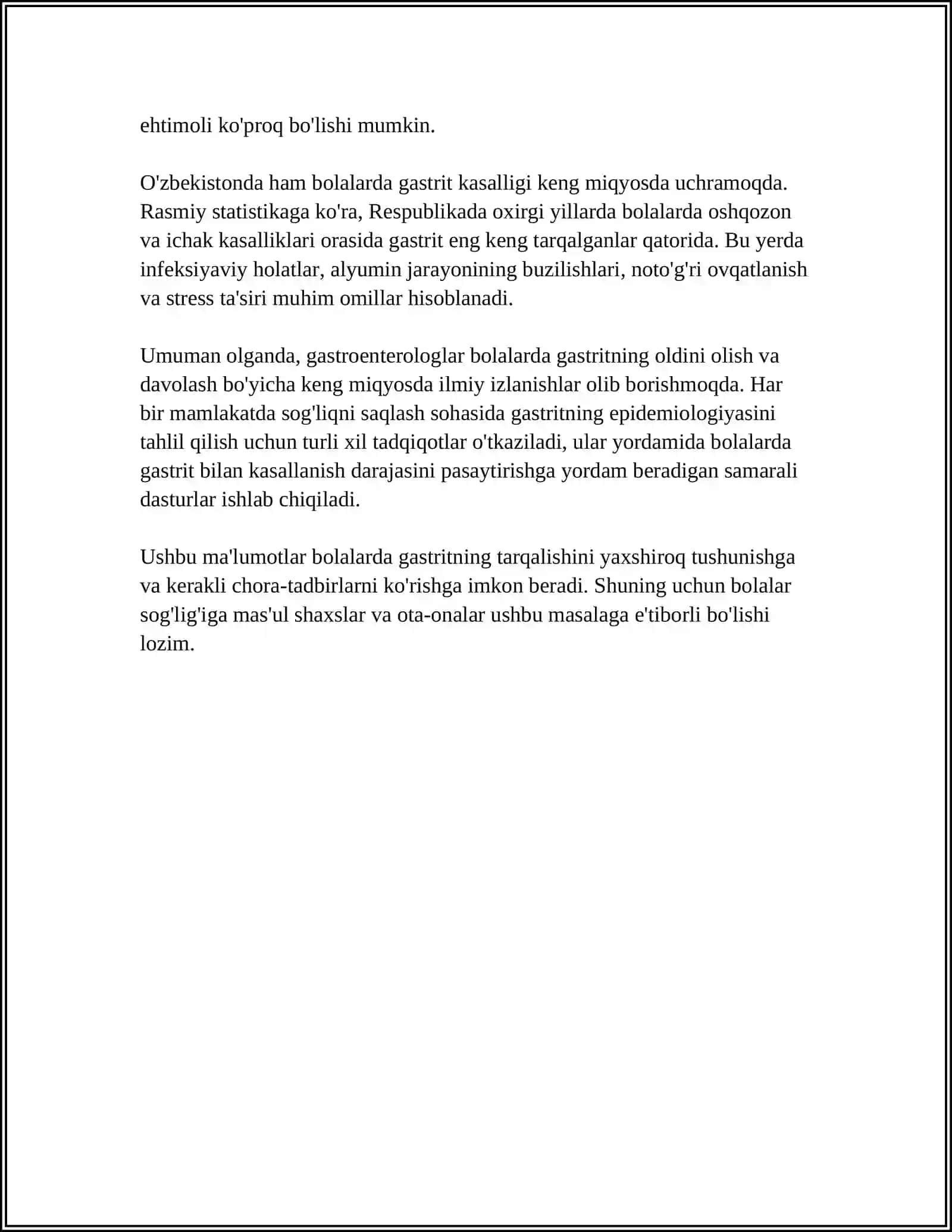 BOLALARDA GASTRIT VA GASTRODUODENIT. KLINIKASI, DAVOLASH, PROFILAKTIKASI 4