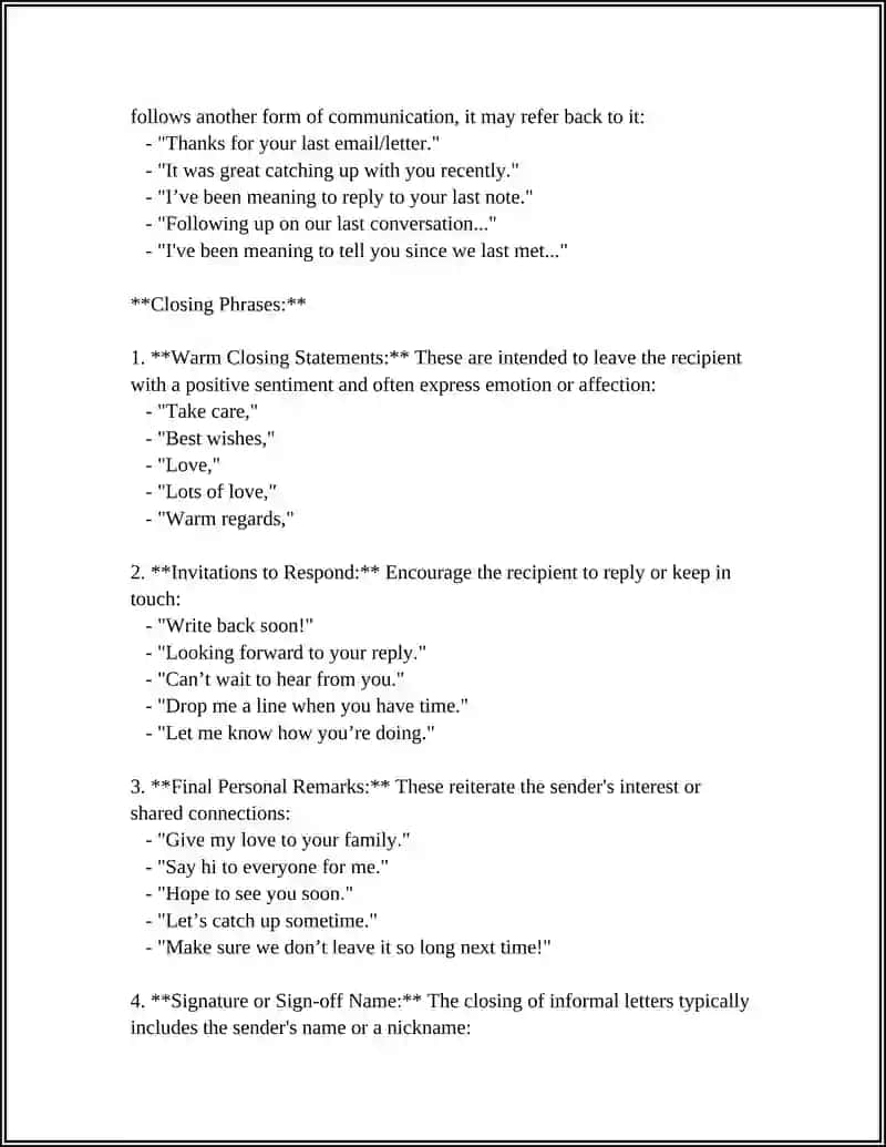 INFORMAL LETTER: OPENING AND CLOSING PHRASES 4