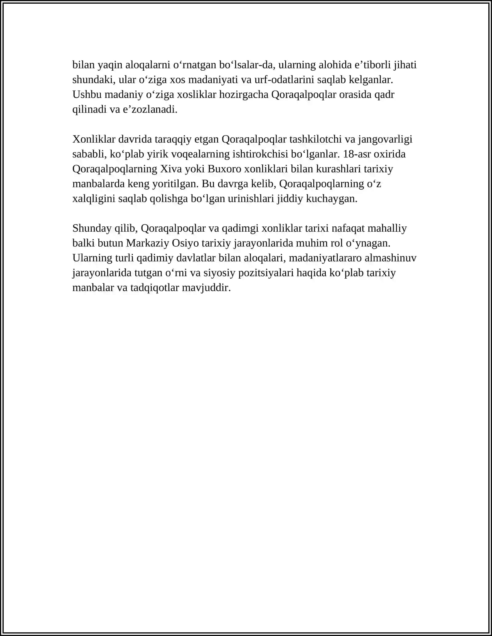 XONLIKLARNING TASHQI VA IQTISODIY VA SIYOSIY DIPLOMATIK ALOQALARI. QORAQALPOQLAR 4
