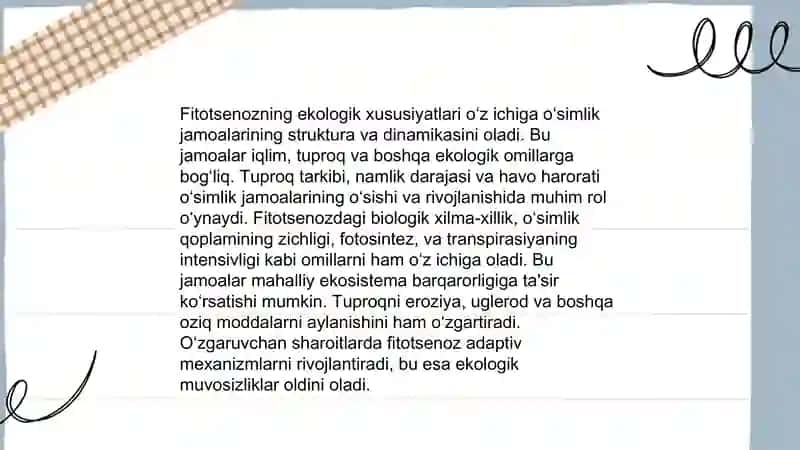 Fitotsenozning belgilari va xossalari. Sinmorfologiya 4