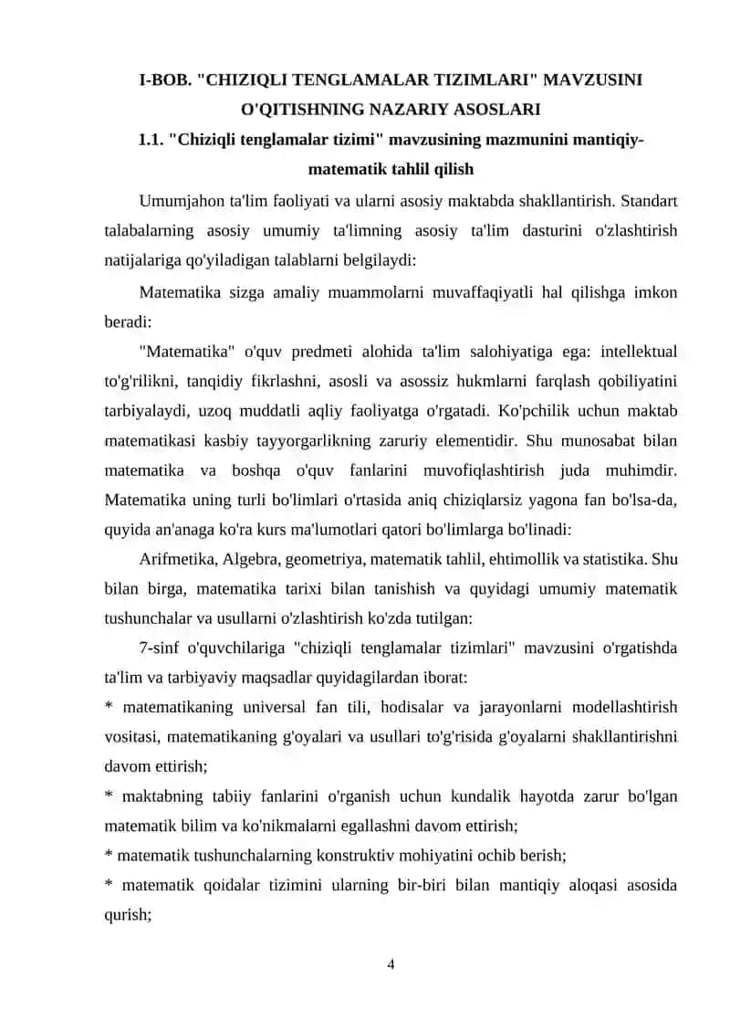 "CHIZIQLI TENGLAMALAR TIZIMLARI" MAVZUSINI O'QITISHNING NAZARIY ASOSLARI 4