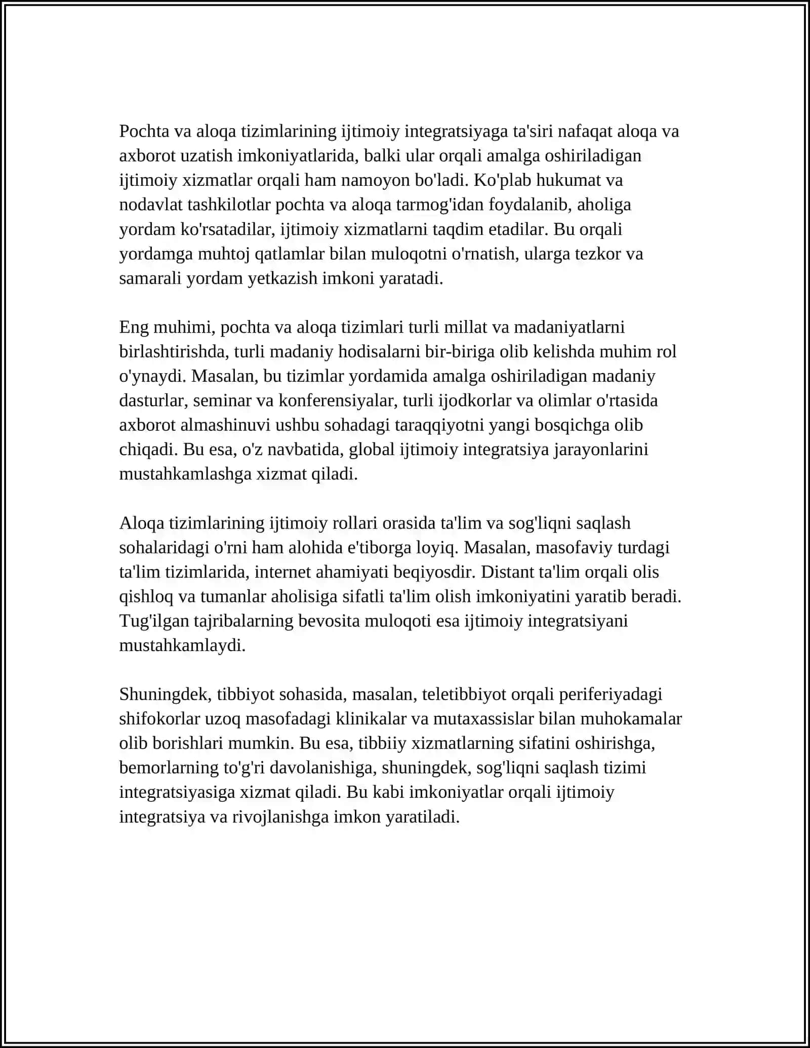 POCHTA, ALOQA TIZIMI SIFATIDAGI AHAMIYATI 4