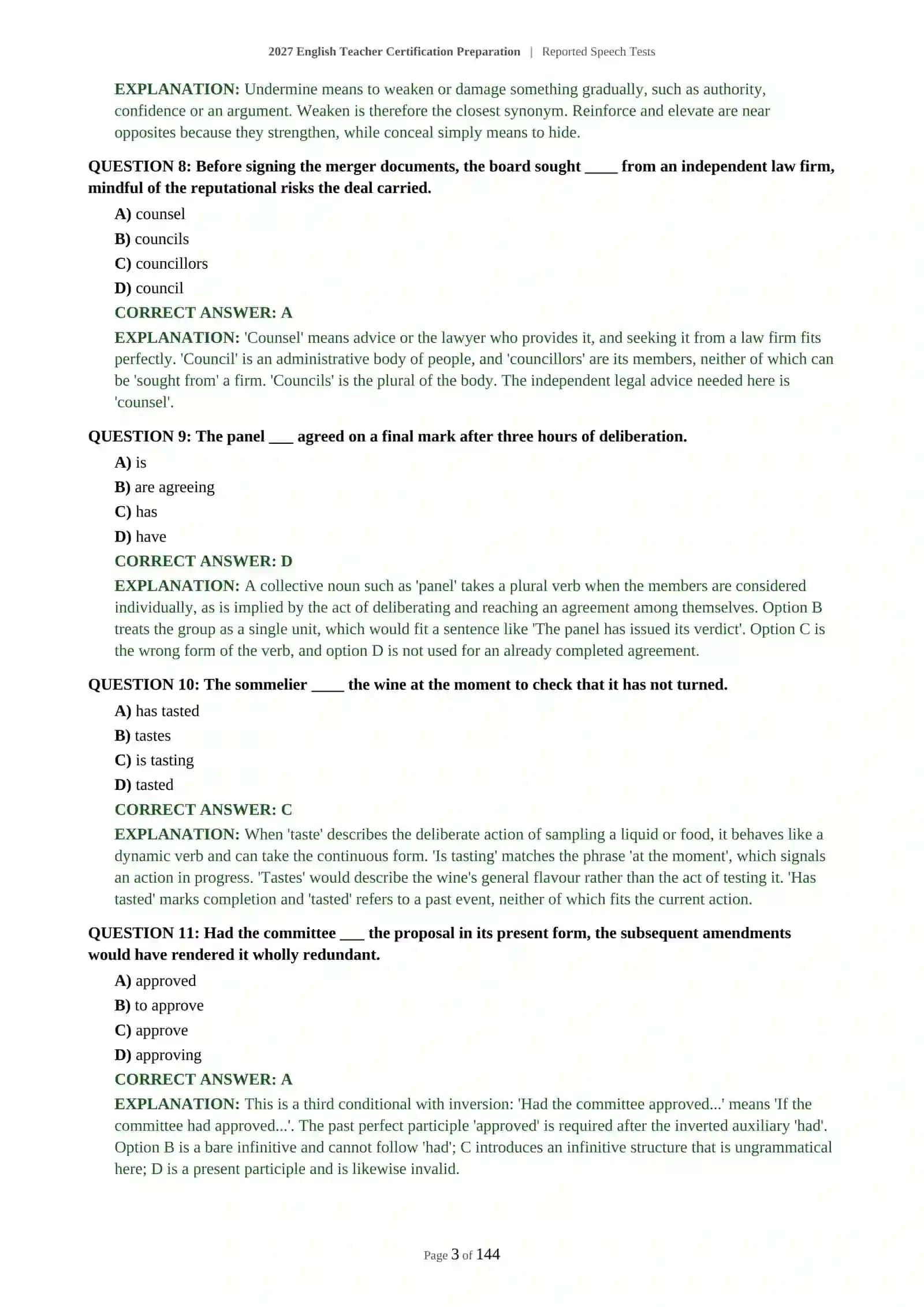 English Teacher Certification Preparation | Reported Speech Tests 4
