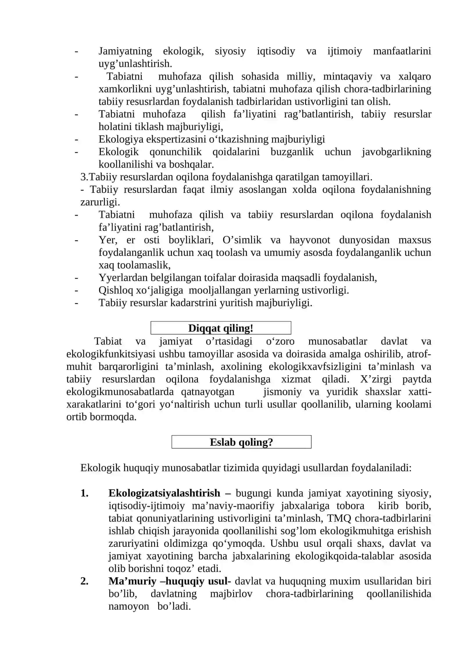 Ekologiya huquqining tushunchasi, predmeti, tamoyillari va tizimi 4