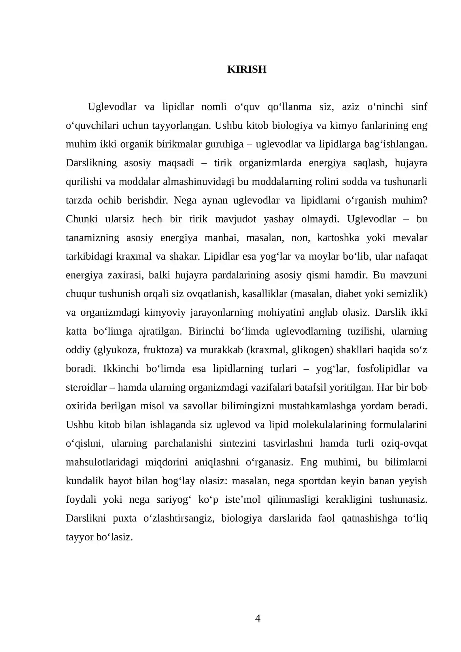 UGLEVODLAR VA LIPIDLAR. 10 - SINF 4