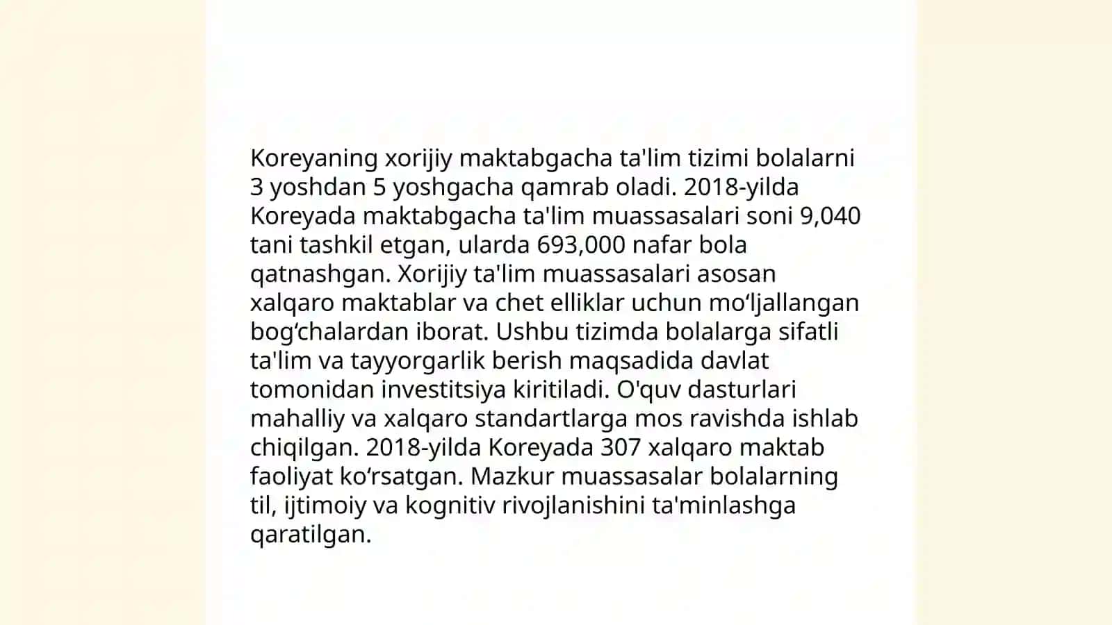 Xorij maktabgacha ta'lim tizimi kareyada 4