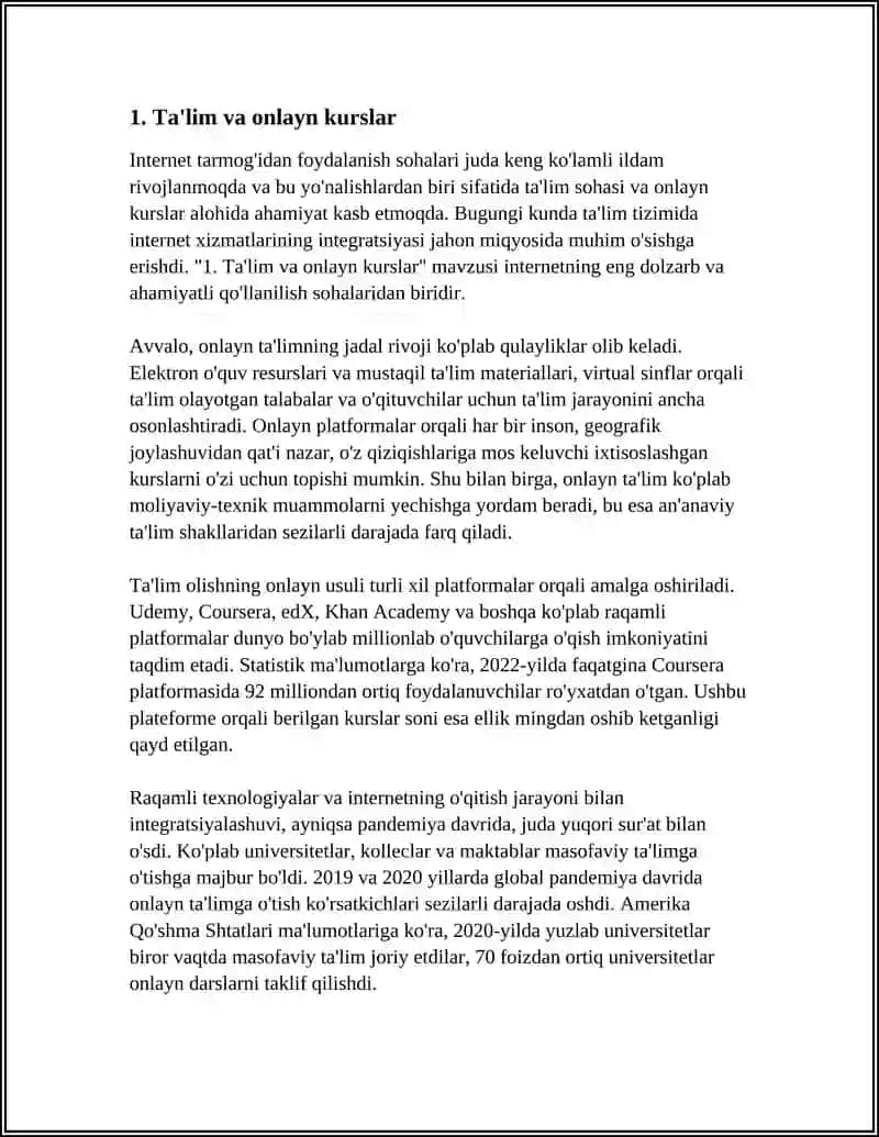 INTERNET TARMOG'IDAN FOYDALANISH SOHALARI. INTERNET XIZMAT TURLARI 4