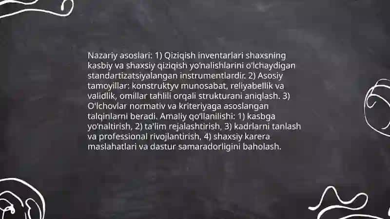 Shaxsning qiziqishi,moyilliginianiqlab va takomillashuviga yordam beruvchi test 4