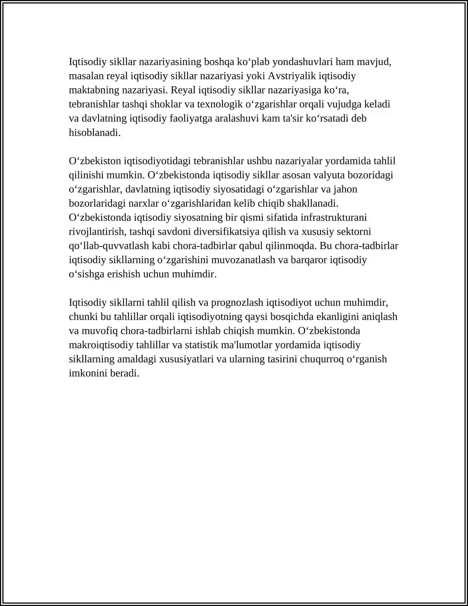 IQTISODIY SIKLLAR NAZARIYASI VA OʻZBEKISTON IQTISODIYOTIDAGI TEBRANISHLAR MAKROIQTISODIYOT FANIDAN SLAYD 4