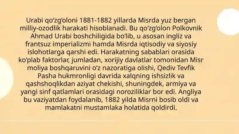 XIX asr ohirgi choragida Misrdagi siyosiy vaziyatlar 4