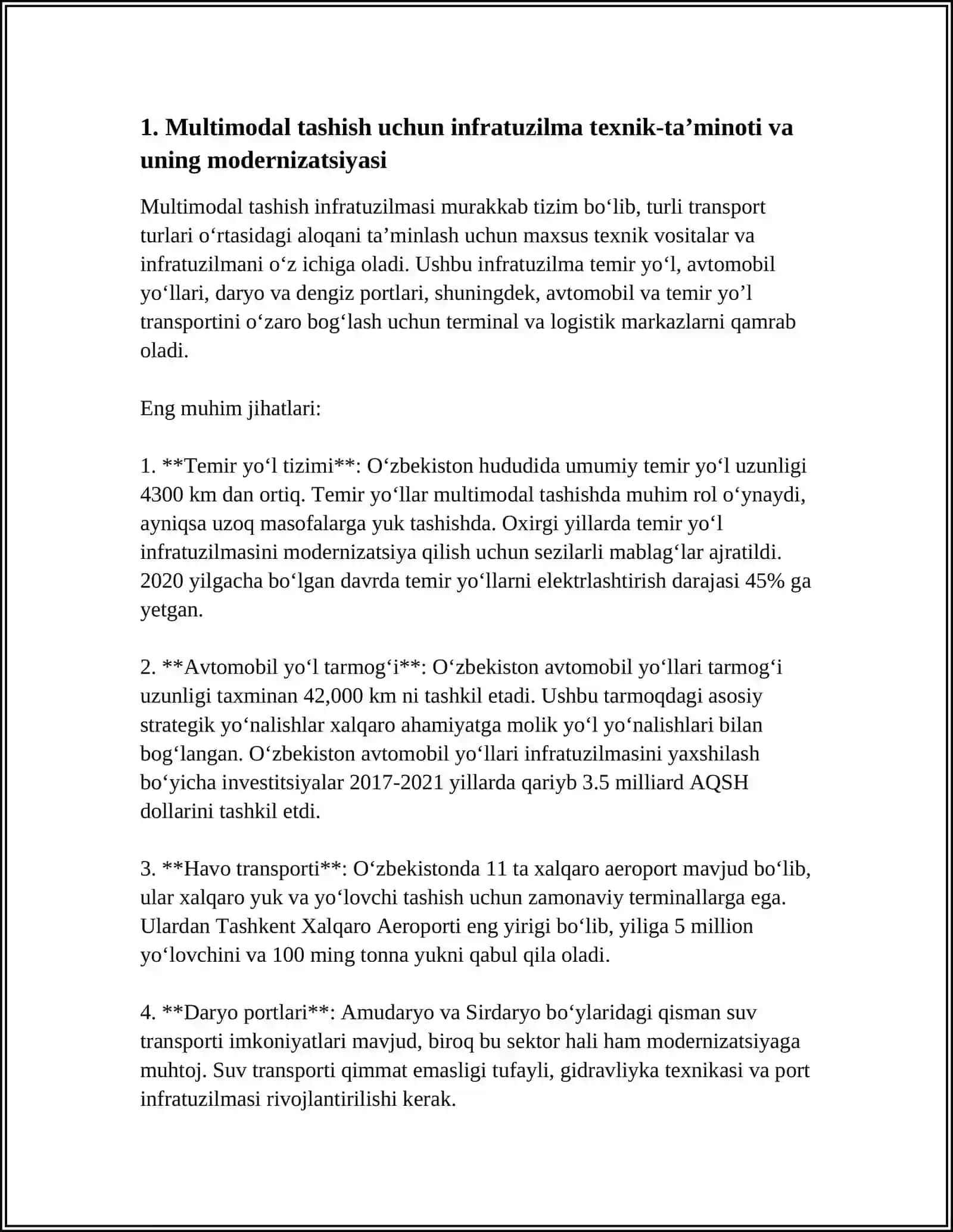 MULTIMODAL TASHISHNI RIVOJLANTRISHDA TEXNIK TEXNOLOGIK TAMINOTNING OʻRNI 4