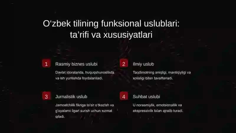 Nutq madaniyati va metodikasi – o‘zbek tilining funksional uslublari 4