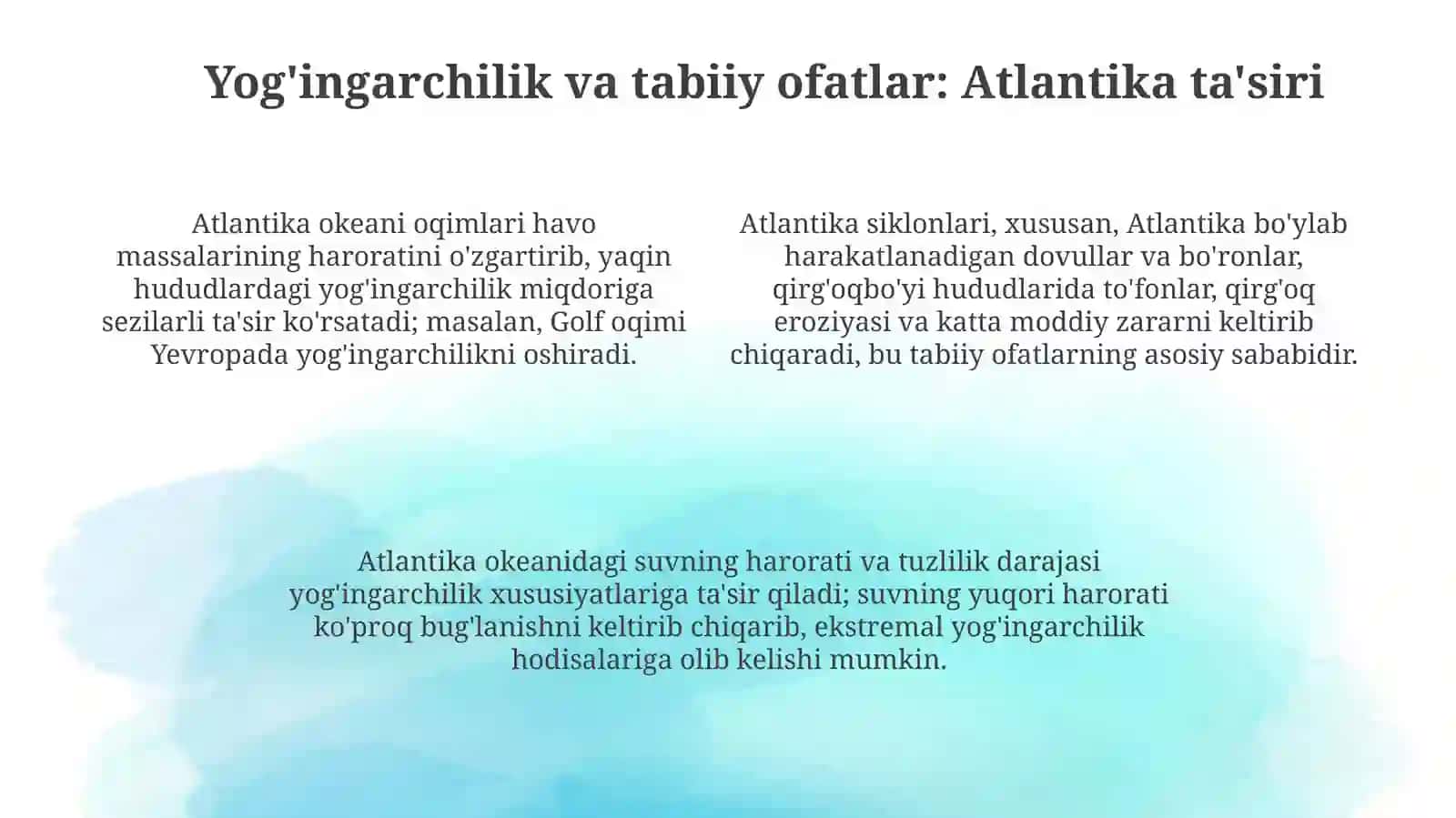 Atlantika okeanini atrofdagi materiklar tabiatiga tasirini o'rganish 4