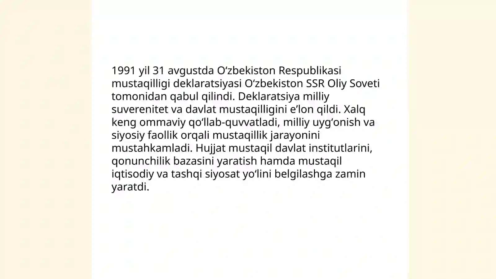 Mustaqil O‘zbekiston respublikasining tashkil topishining tarixiy ahamiyati 4