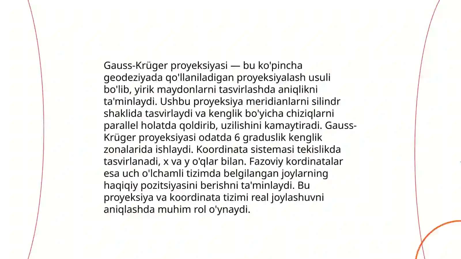 Geodeziyada proyeksiyalash usuli. Koordinata sistemasi. Fazoviy Kordinatalar 4