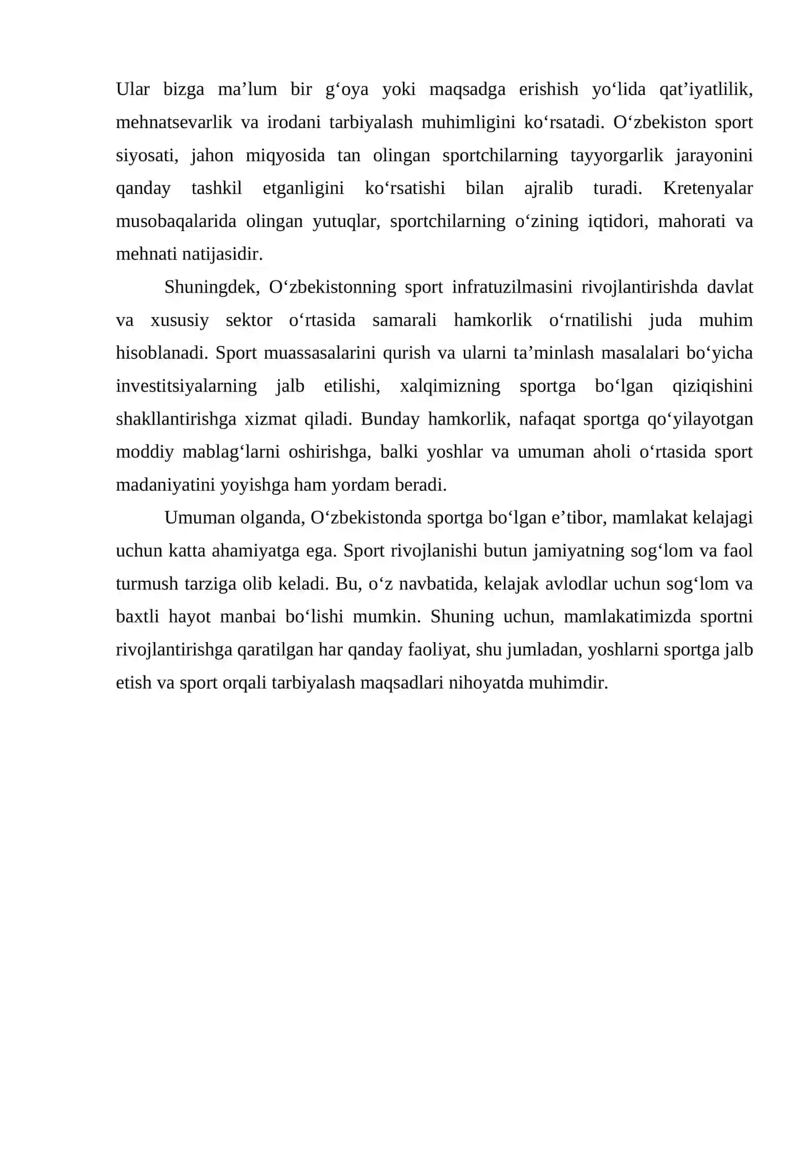 O’ZBEKISTONDA SPORTGA E’TIBOR VA UNING YANGI BOSQICHGA KO’TARILISHI 4