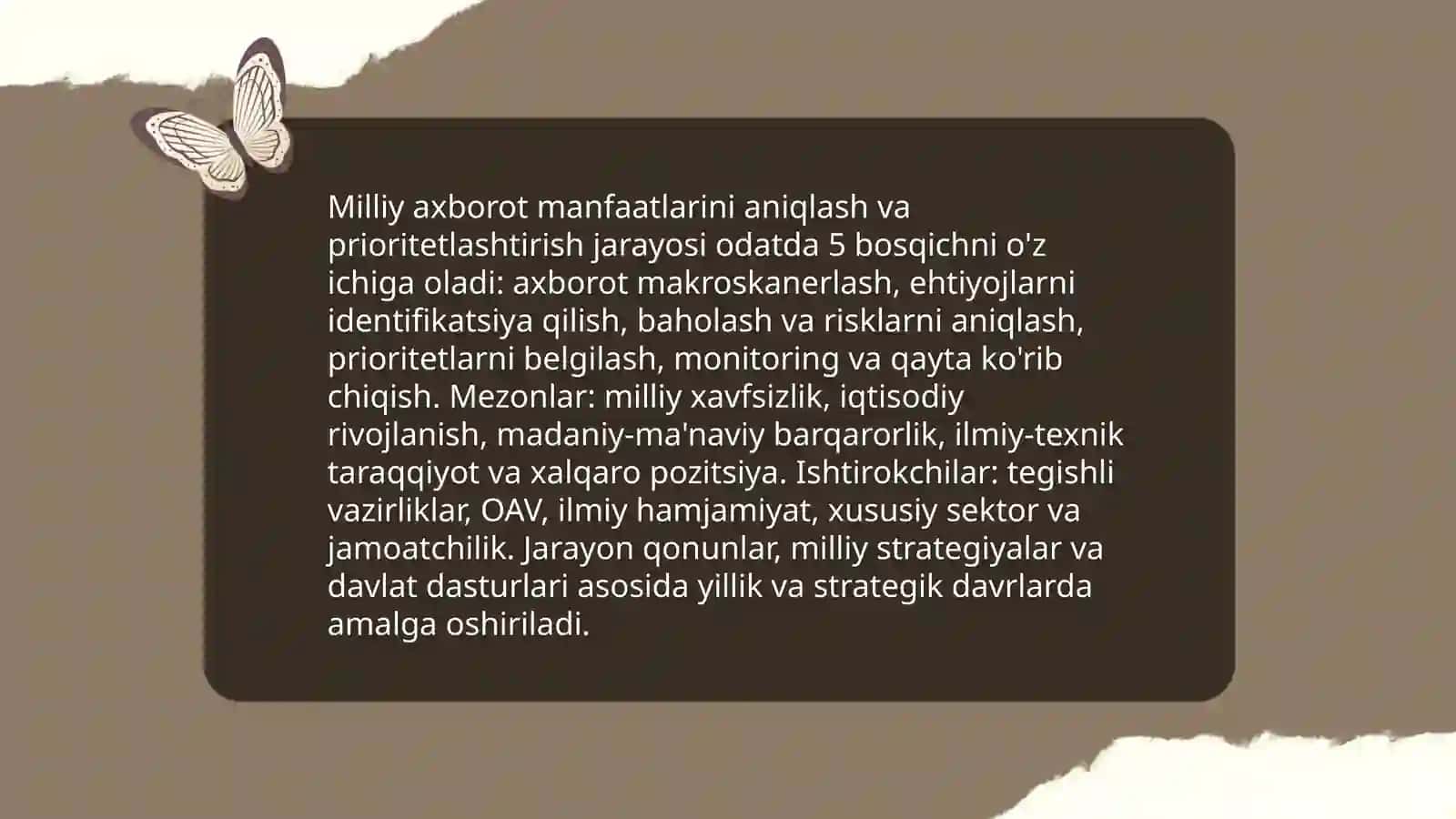 O‘zbekiston respublikasi axborot sohasidagi milliy manfaatlarni belgilovchi yagona davlat axborot siyosatini ishlab chiqarish mexanizmlar 4
