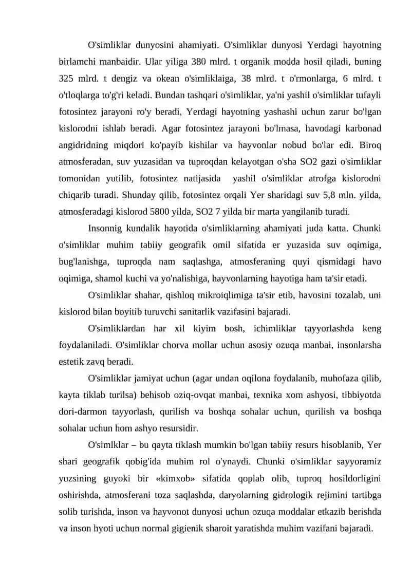 O`simliklarning tabiatda tutgan o`rni va uni muhofaza qilish masalasi 4