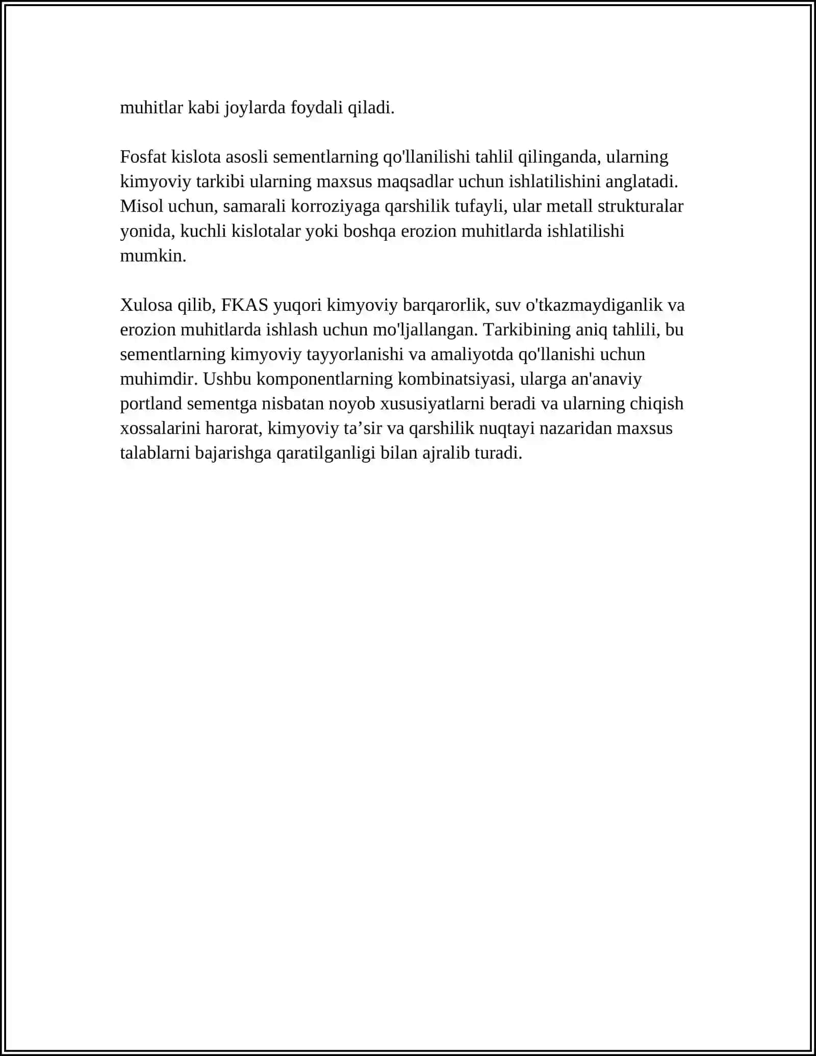 FOSFAT KISLATA ASOSLI SEMENTLARNI QOʻLLANISH VA XUSUIYATLARI 4