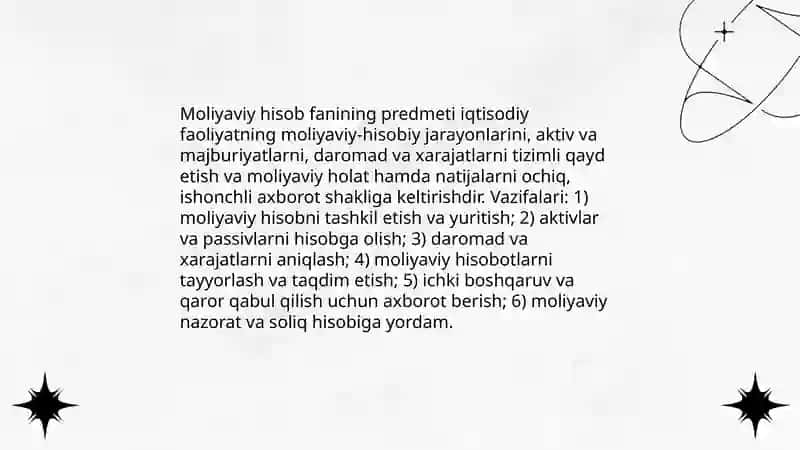 Moliyaviy hisob faninig predmeti 4
