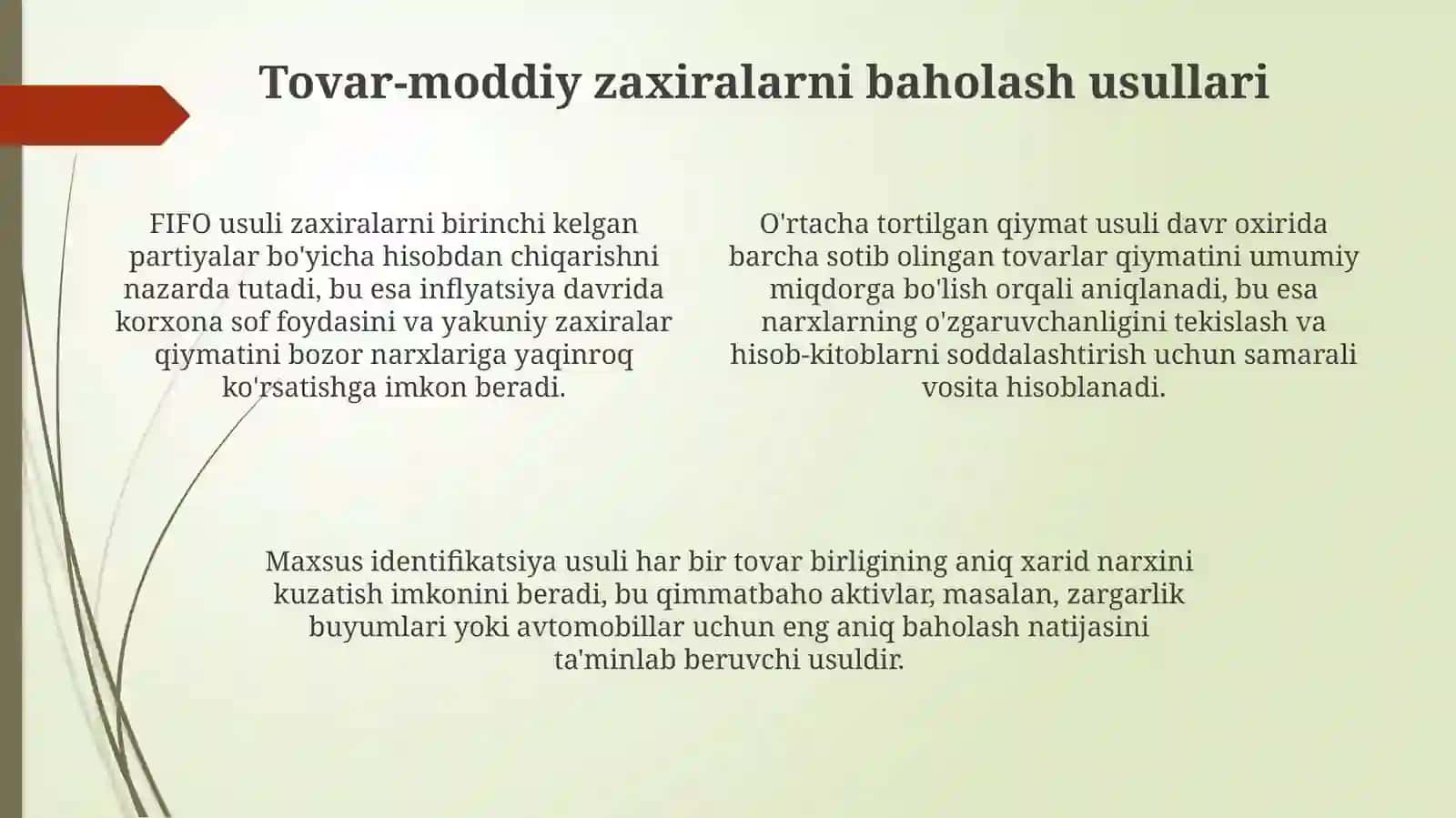 Tovar-moddiy zaxiralarni hisobga olish va baholash 4