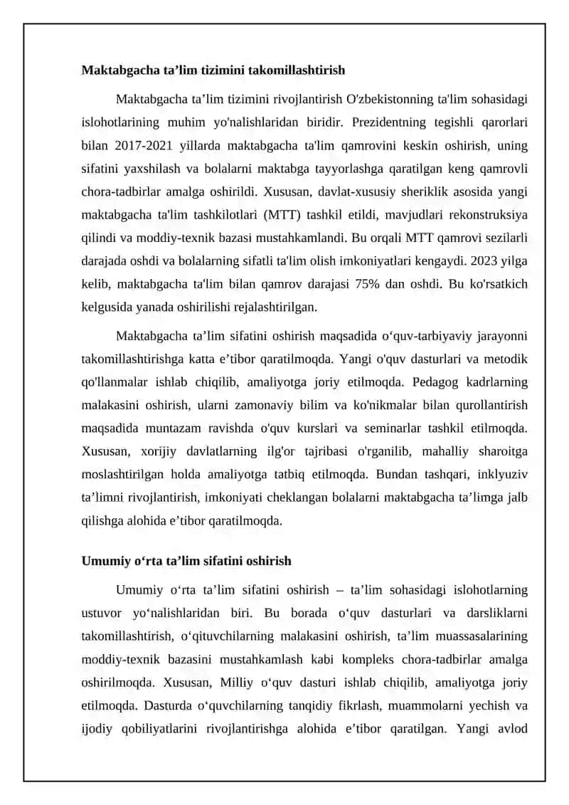 Oʻzbekiston respublikasida taʼlim sohasida amalga oshirilgan islohotlar 4
