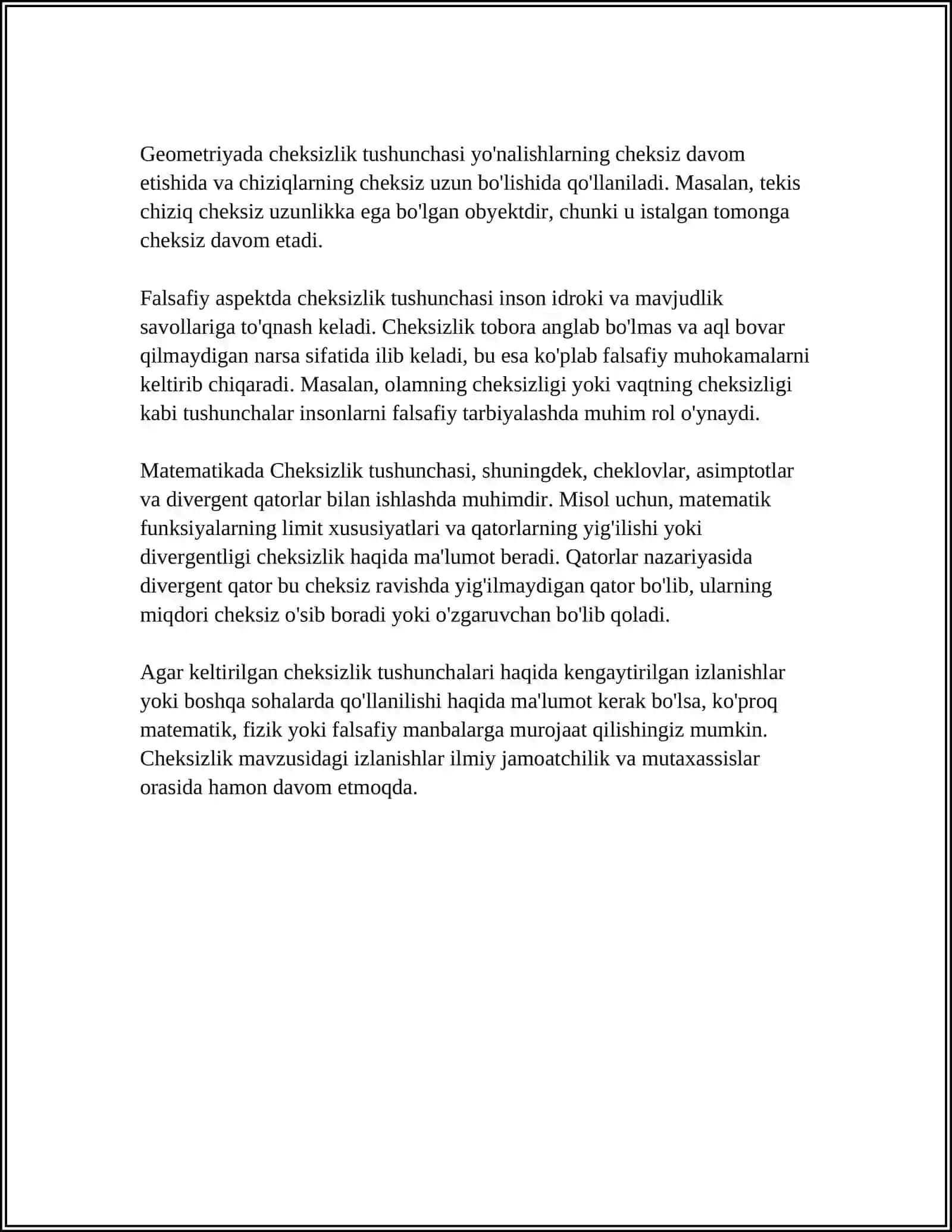 CHEKSIZ KATTA MIQDORLAR.CHEKSIZ KATTA VA CHEKSIZ KICHIK MIQDORLAR ORASIDAGI BOGLANISH 4