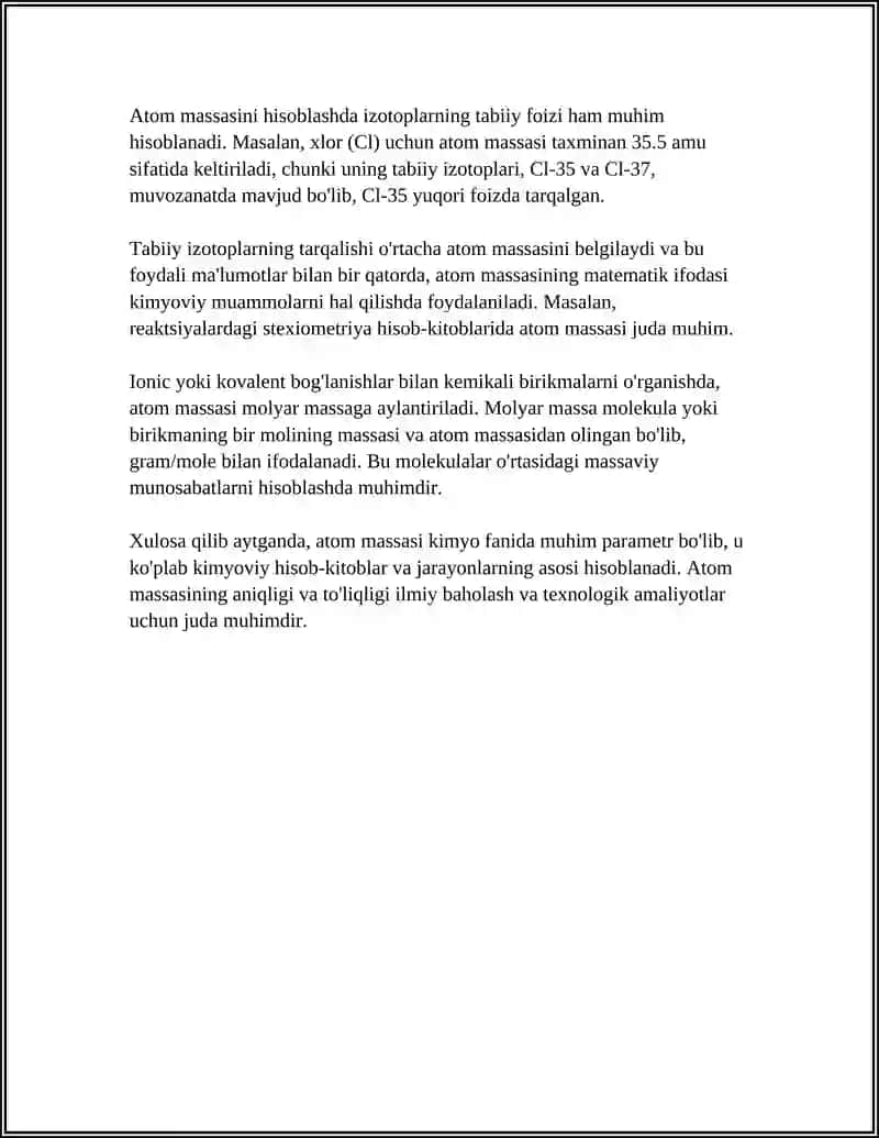 ATOM MASSA, MOLEKULYAR MASSA.MODDA MIQDORI 4