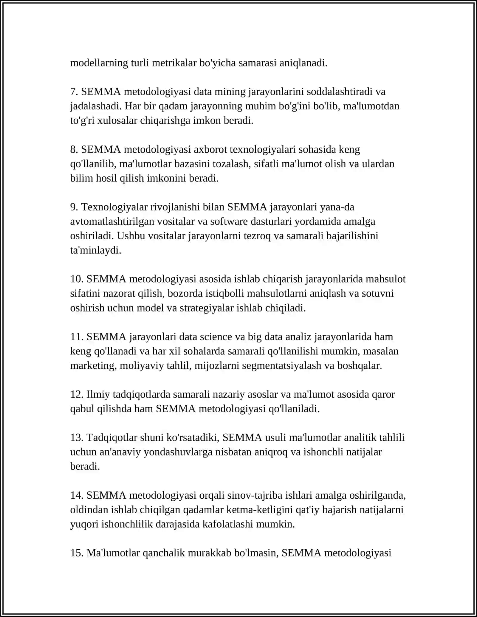 SEMMA METODOLOGIYASI BO'YICHA TAJRIBA-SINOV ISHLARINI AMALGA OSHIRISH 4