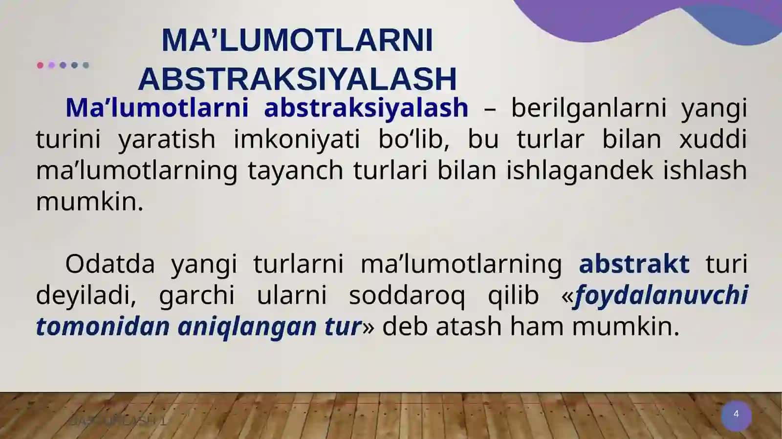OBYEKTGA YO'NALTIRILGAN DASTURLASH TUSHUNCHASI 4