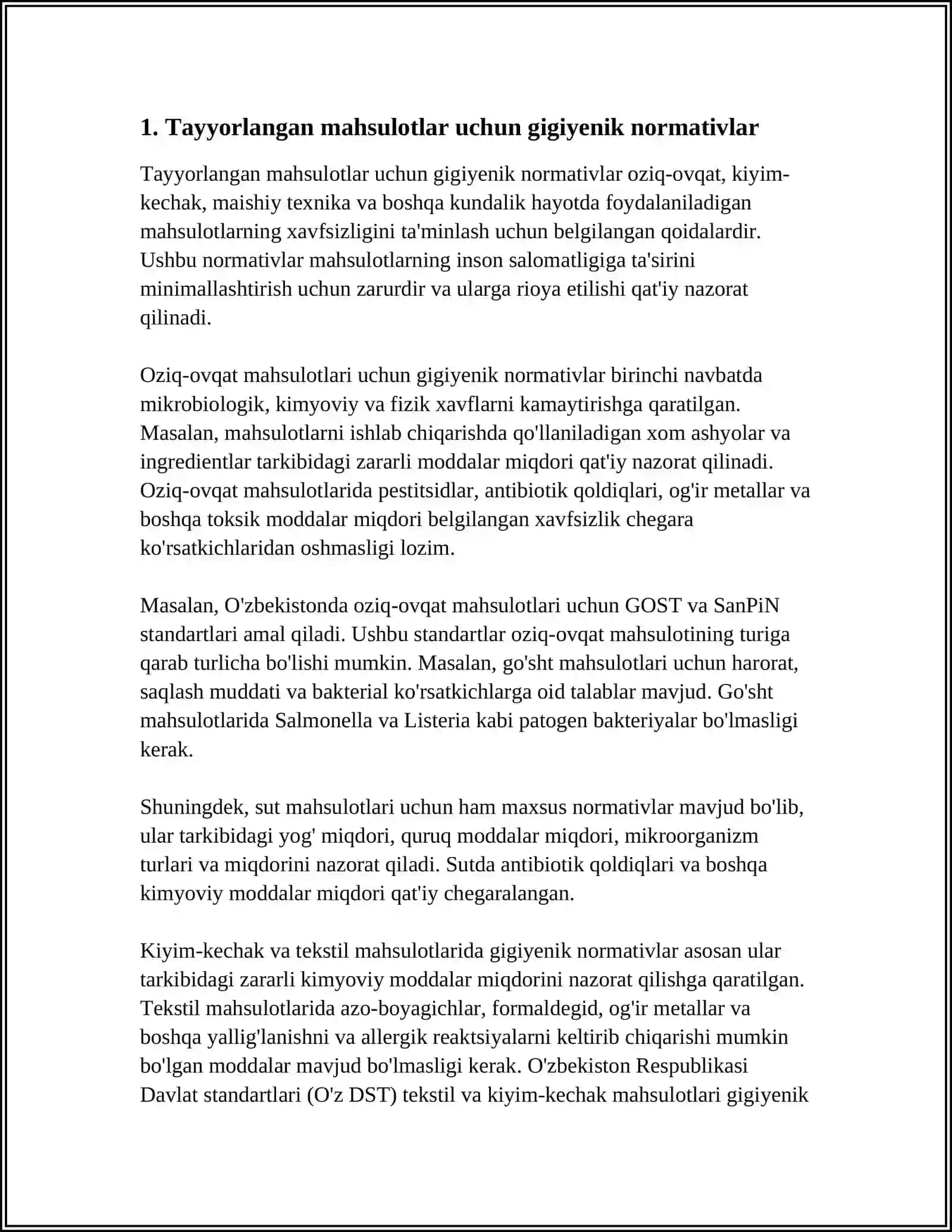 TAYYORLANGAN MAXSULARNI REALIZATSIYA QILISHGA QO’YILADIGAN SANITARIYA TALABLARI 4