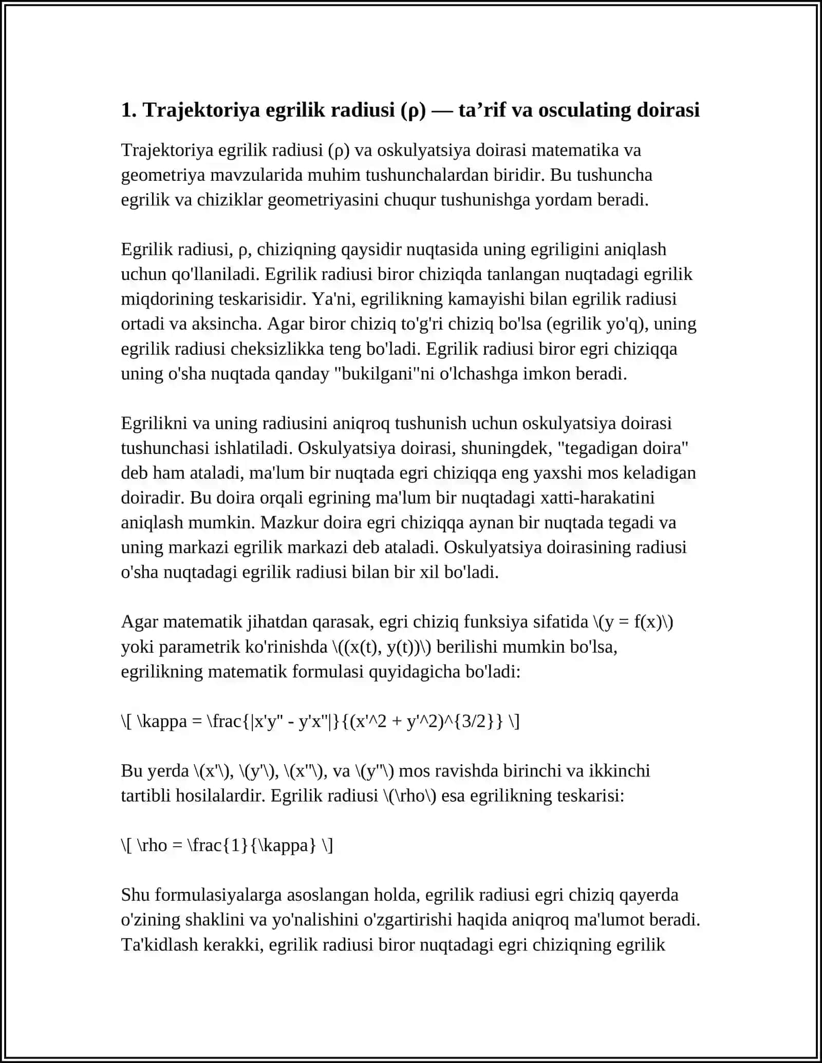 MEXANIK HARAKATGA KORA TAEKTORIYANI EGRILIK RADIUSINI TOPISH 4