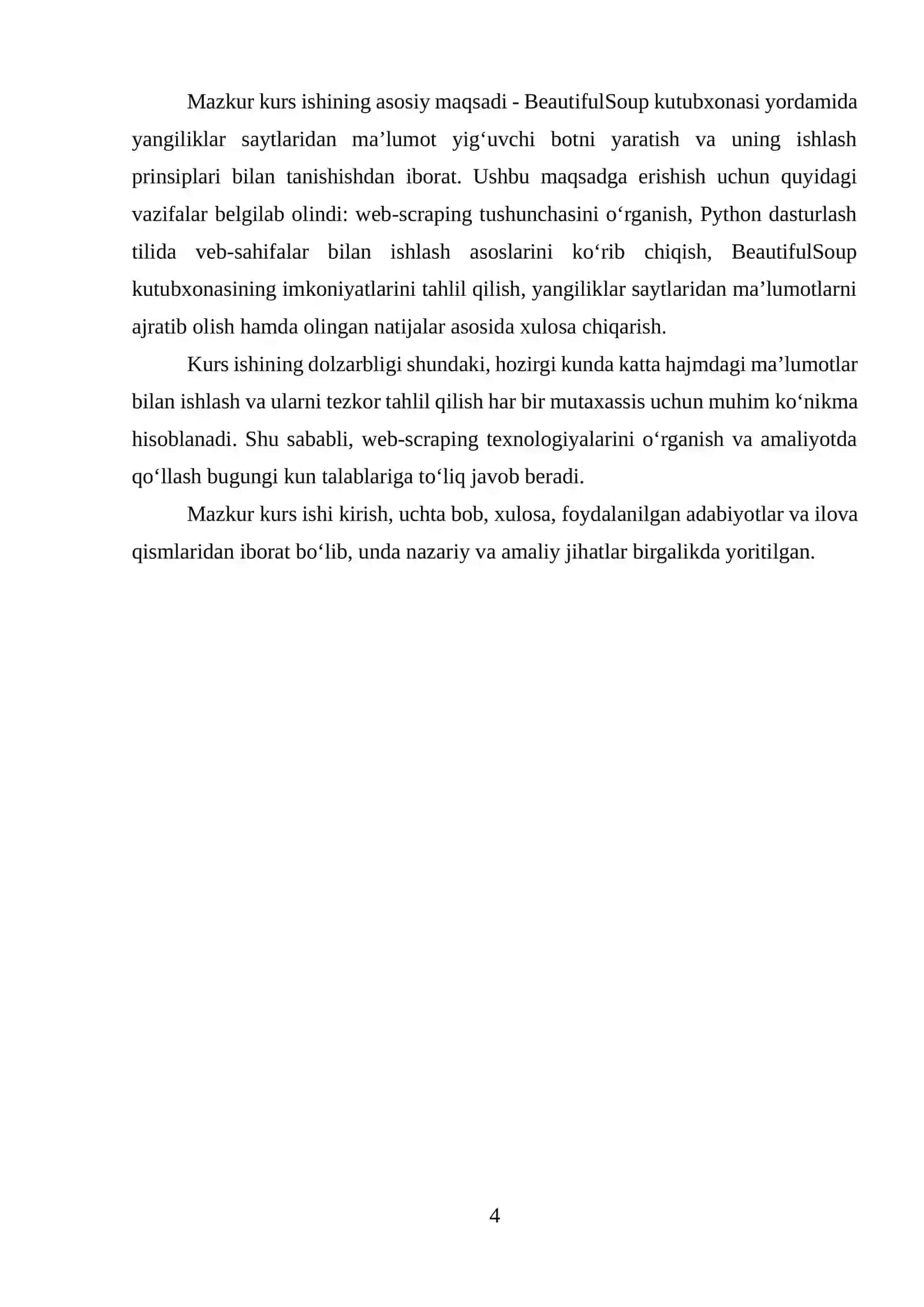 “BeautifulSoup yordamida yangiliklar saytlaridan ma’lumot yig‘ish boti yaratish” 4
